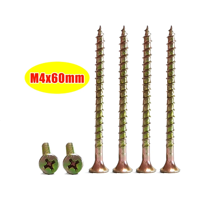 M4x60mm Self-tapping Screws Phillips Drive Flat Head Carbon Steel Galvanized Drywall Screw Thread 4mm Length 60mm Wood Screws