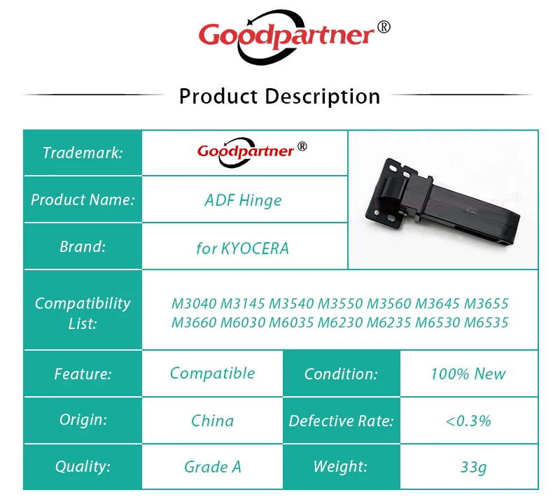 1X 302NM18021 ADF Hinge for KYOCERA M3040 M3145 M3540 M3550 M3560 M3645 M3655 M3660 M6030 M6035 M6230 M6235 M6530 M6535 M6630