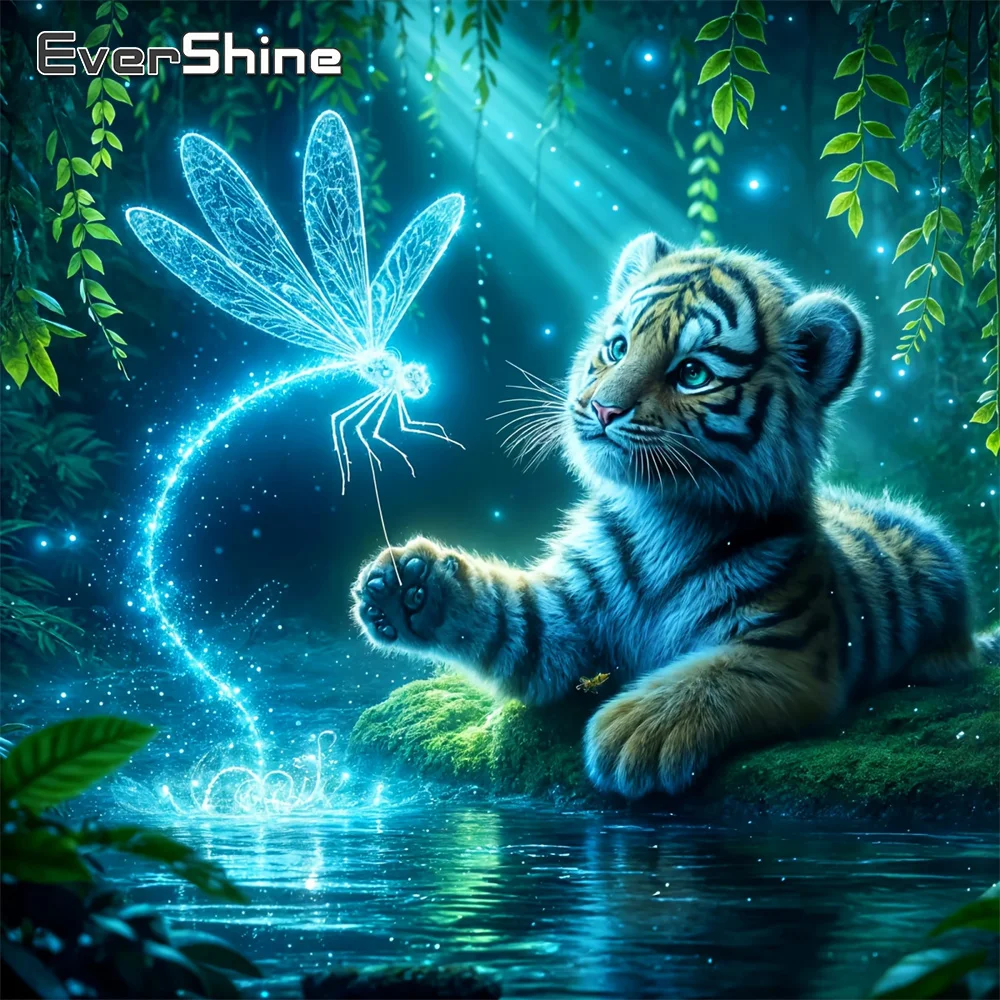 Evershine Vollquadrat Rund Diamant Stickerei Tiger Tier Malerei Libelle Bild Strass Mosaik DIY Einzigartiges Geschenk