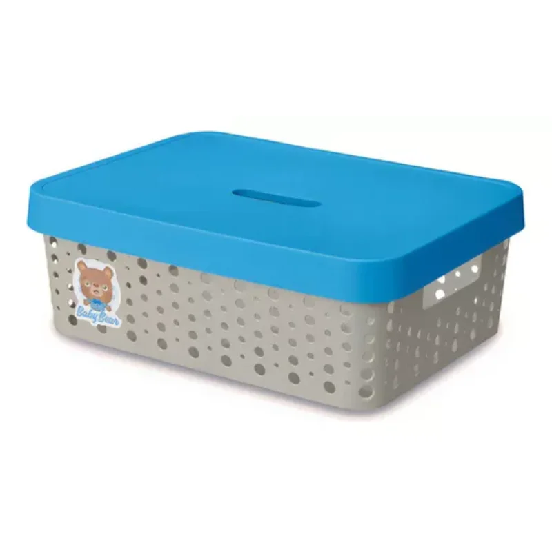 

3 Organizers With Lid Baby Boy Blue Decorated Bear Organization Boxes