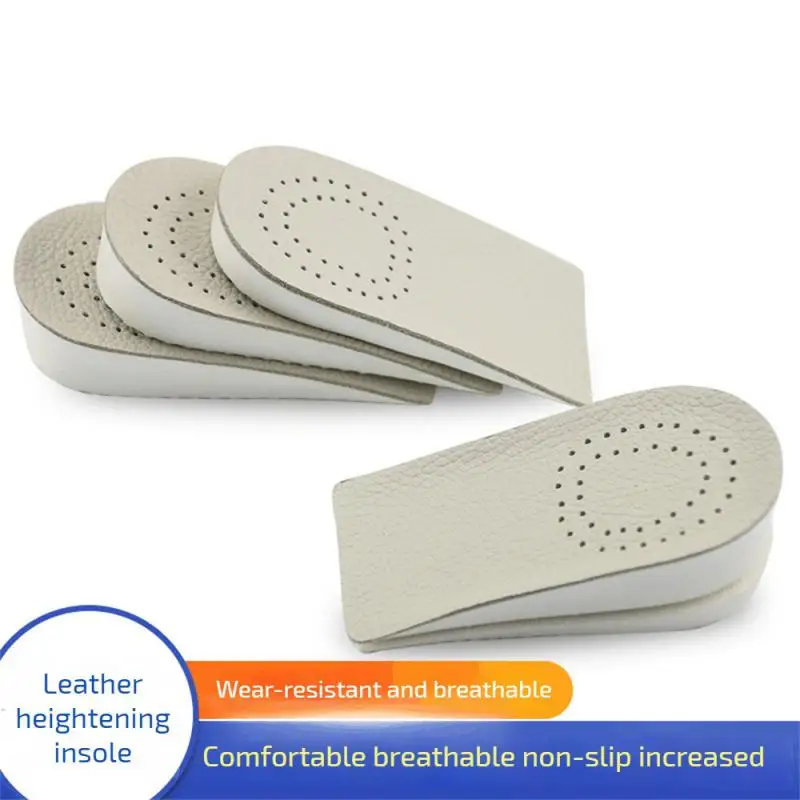 Invisible Height Increased Insoles For Men Elevator Shoes Inserts Half Breathable Leather Heightening Insole Lift Heel Insoles