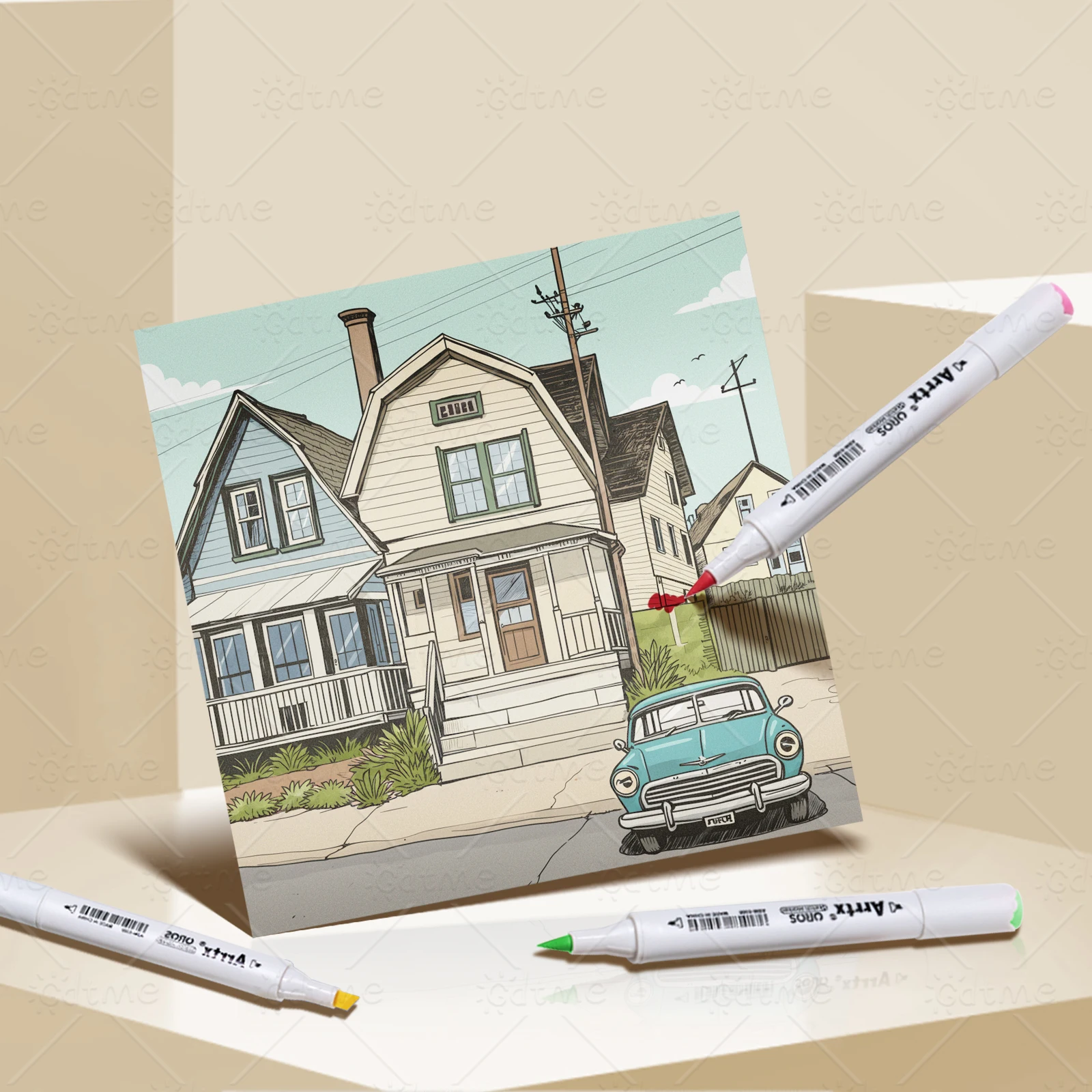 Retro-Straßen-Malbuch für Erwachsene mit Cartoon-Motiven und Einfachen Mustern zur Entspannung, DIY-Malerei und Zeichnen für Jugendliche – Detail 6