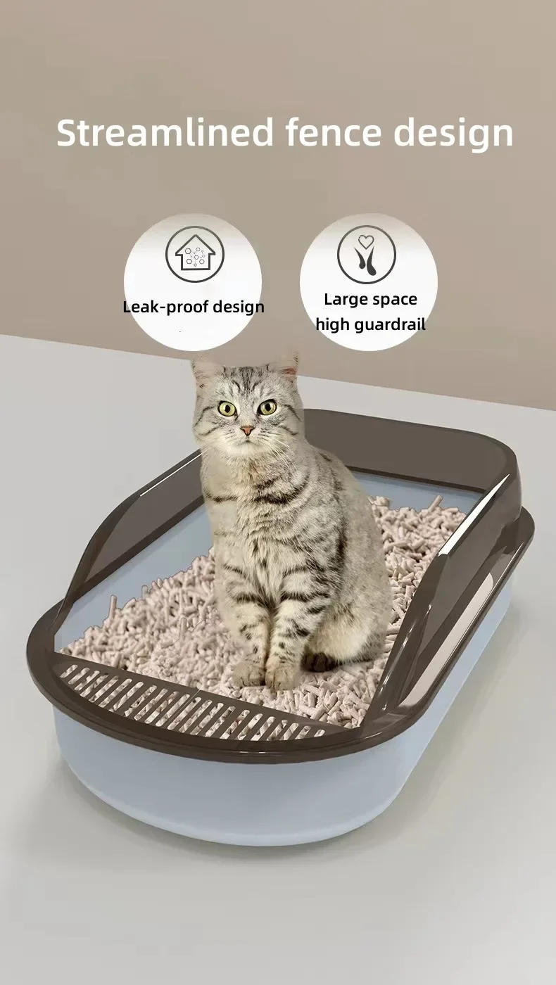 

New Premium, Luxurious High-Quality Large Spacious Plastic Cat Litter Box with Anti-Splash Design for Open Cats Toilet. High Cap