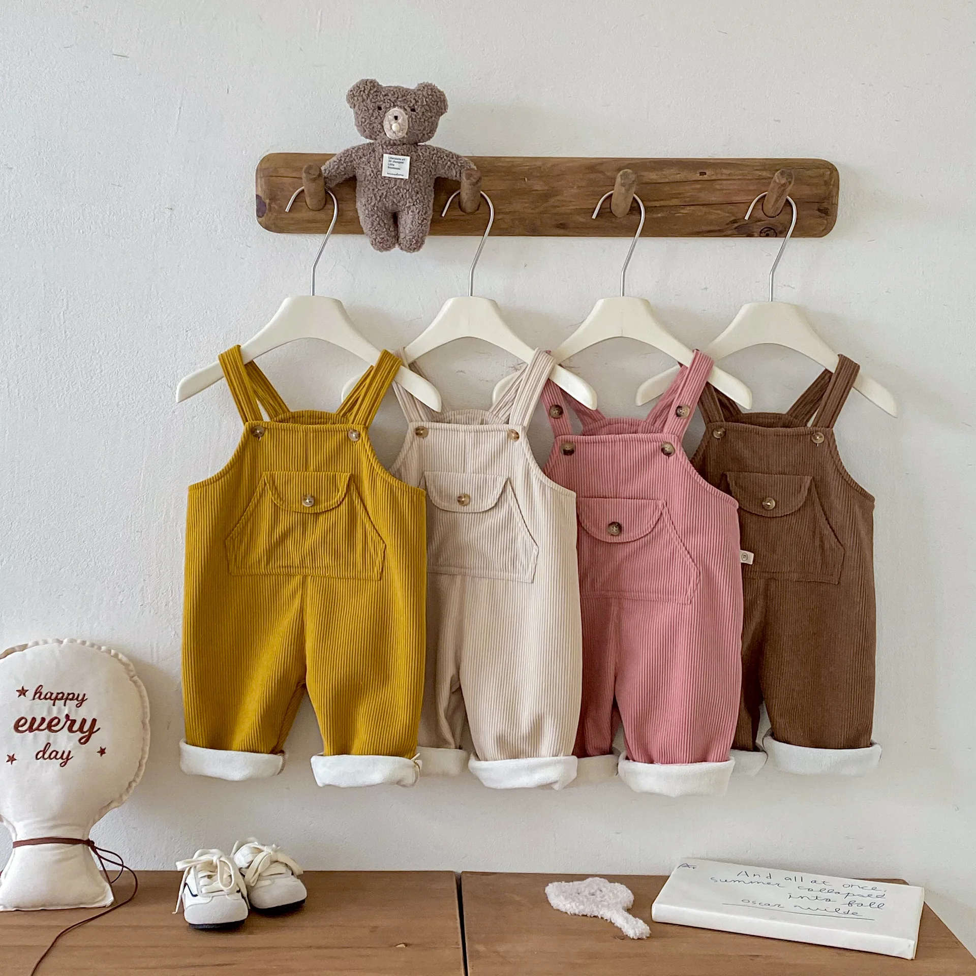 

New 0-5Y Children's Clothing Kids Girl Boy Corduroy Overalls Fleece Lined Warm Suspender Pants Winter Autumn Thickened Jumpsuit