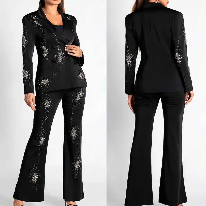 

Shining Women Suit 2 Piece Blazer Pant Single Breasted Beading Sequins Spring and Autumn Street Office Wear Customized