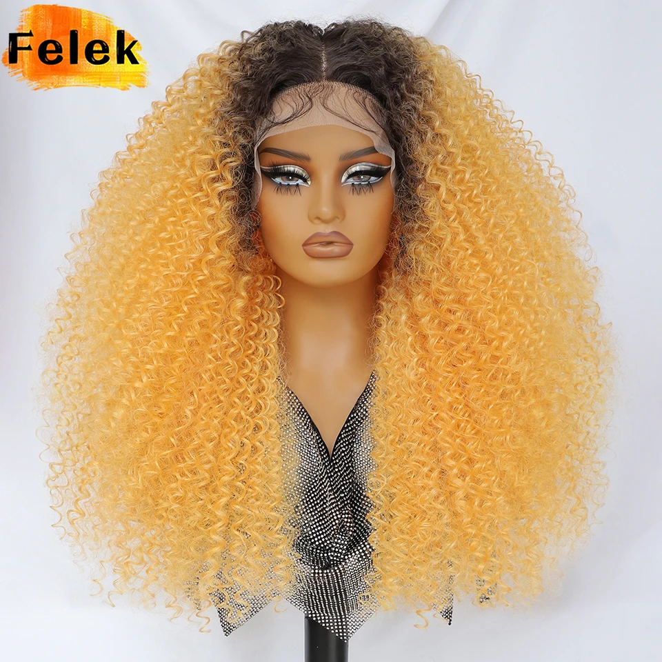 

Ombre Orange Jerry Curl Synthetic Lace Wigs For Halloween 24 Inch Kinky Curly Wigs For Afro Pre Plucked Latisha Lace Front Wigs