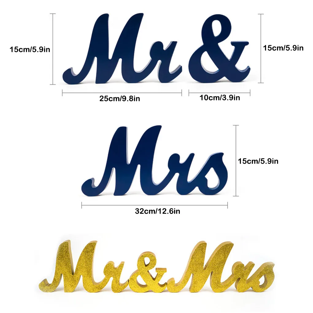 Mr Mrs Letter Plaque Engagement Wedding Party Holiday Ornament Solid Color Showcase Decoration Craft Background Blue