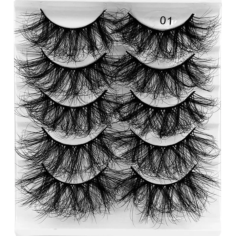 New 5 Pairs Mink Hair Lashes 25mm 5D Fluffy Soft Fals Eyelashes Natural Long Thick Eyelash extension Reusable Fake Lash make up