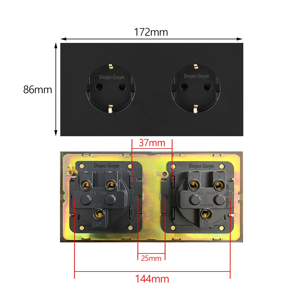 86 Type Retro Switch 1-4 Gang 2 Way Wall Light Brass Lever Toggle Switch Black Matte Stainless Steel Panel EU FR Power Outlet