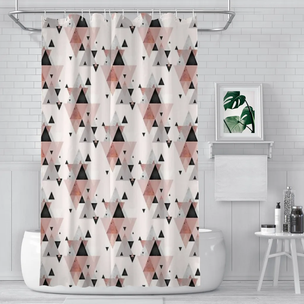 Geometric Compilation in Rose Gold and Blush Pink Unique decor Modern Fabric Bathroom Shower Curtains art design Print Curtain