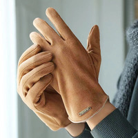 Winter Warm Gloves Waterproof Gants Mittens Suede Leather Gloves Women Cute Furry Vintage Plush Touchscreen Full Finger Outdoor