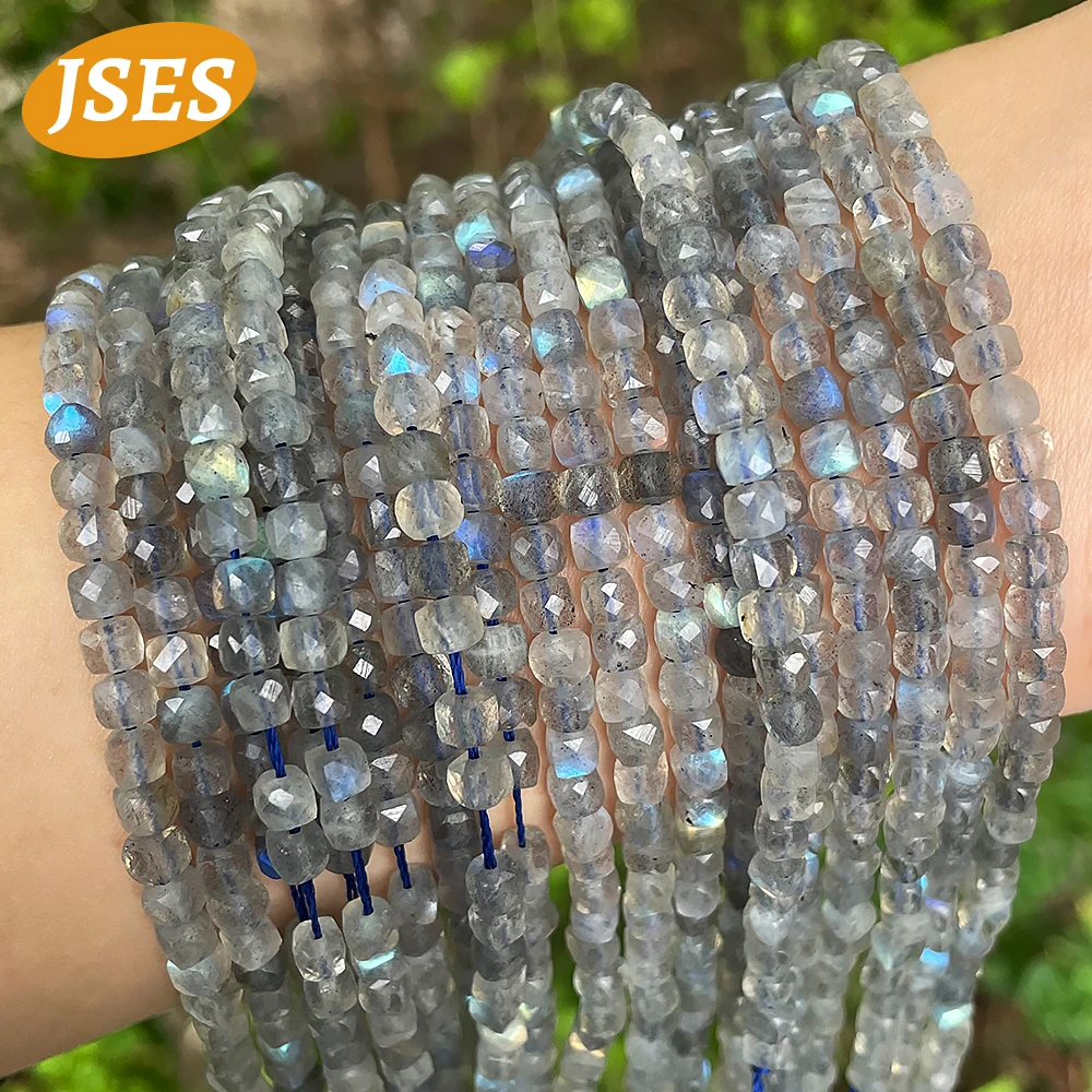 

JSES 2/3/4mm Natural Stone Beads Labradorite Faceted Cube Spacer Loose Beads For Jewelry Making DIY Bracelet Necklace Needlework