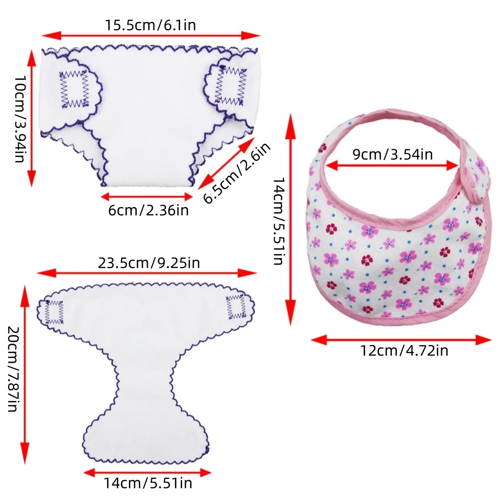 6pcs Doll Diapers Doll Underwear and Doll Bibs for 14-18in/35-45cm Baby Dolls Suitable for Infant Baby Doll Girls Boys Clothes