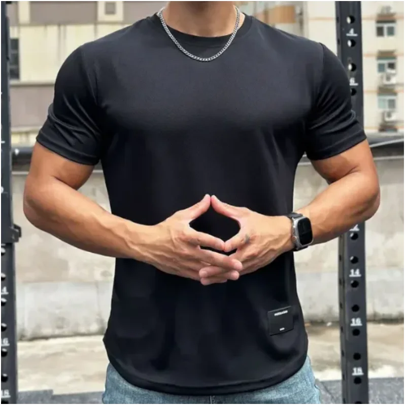 2024 new Men Summer Short Sleeve Fitness T Shirt Running Sport Gym Muscle T Shirt Workout Casual High Quality Tops Clothing