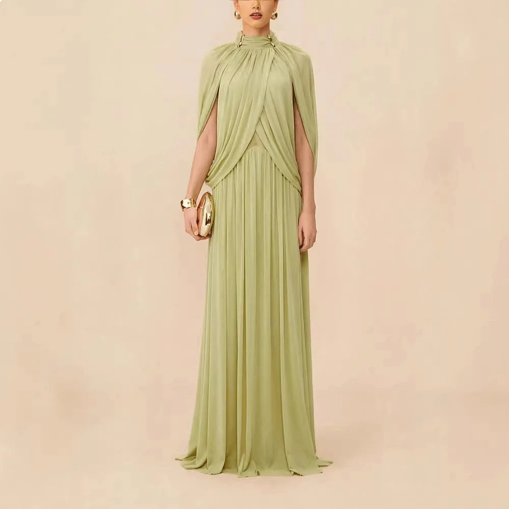 Elegant High Neck Cross Flutter Sleeve Bodycon Evening Dress Dresses Spring Summer Matching Set