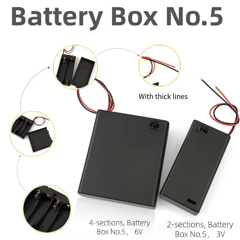 Battery case On/Off Switch 4 AA Battery Box with Cover, 3V 6V Heavy Duty Wired Holder for 2 or 4 Batteries, DIY Power Supply