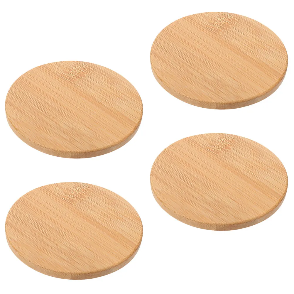 

4Pcs Water Covers Bamboo Material Smooth Cup Lids Surface Coffee Tea Mug Lids Round Travel Kitchen Bar Storage