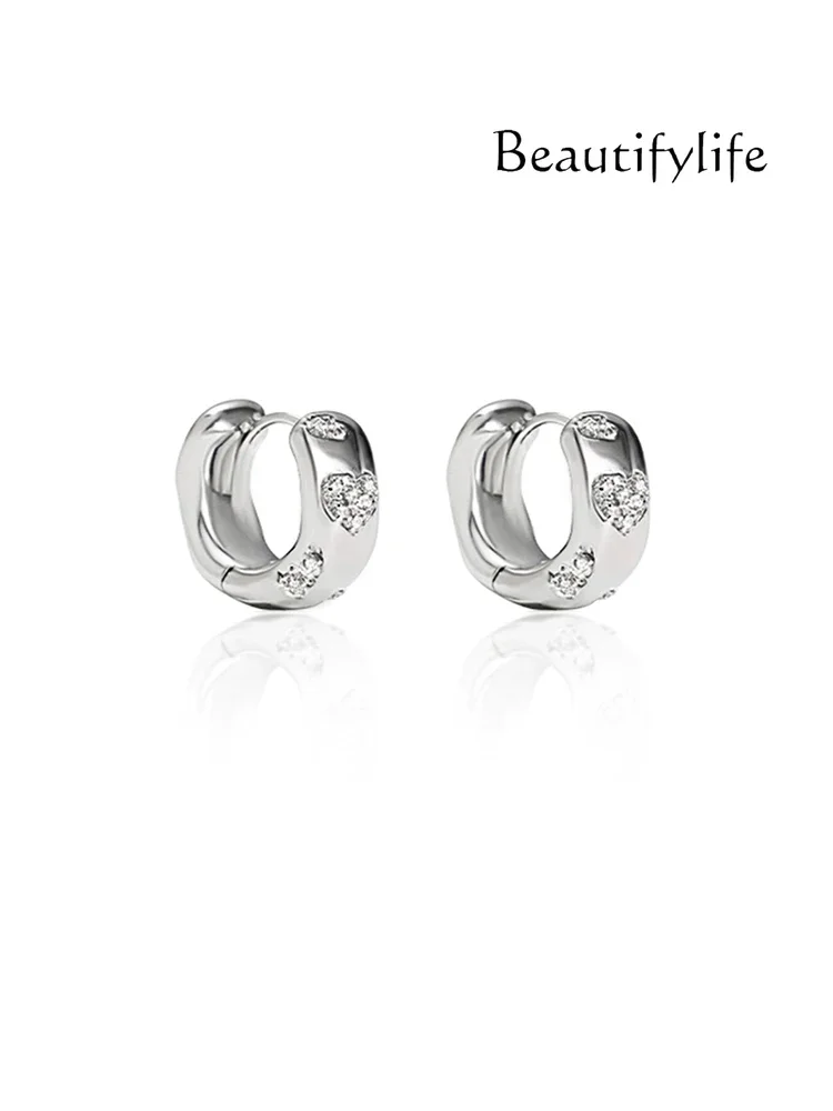 

Broken Series Heart Diamond Earrings Premium Light Luxury Silver Design Earrings