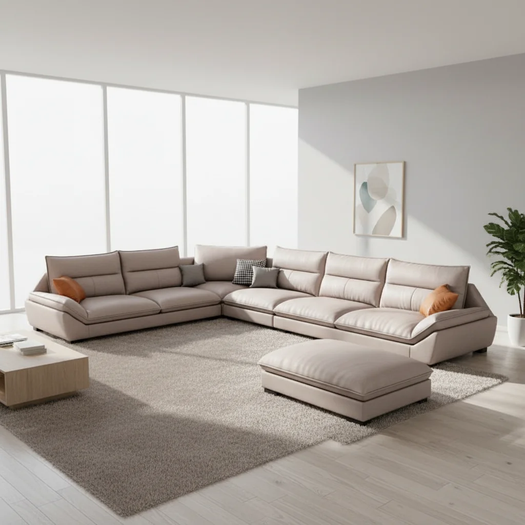 #Pet-friendly Anti-scratch Tech Leather Sofa Set Water-resistant Sectional Couch with Solid Timber Frame for High-end Residence