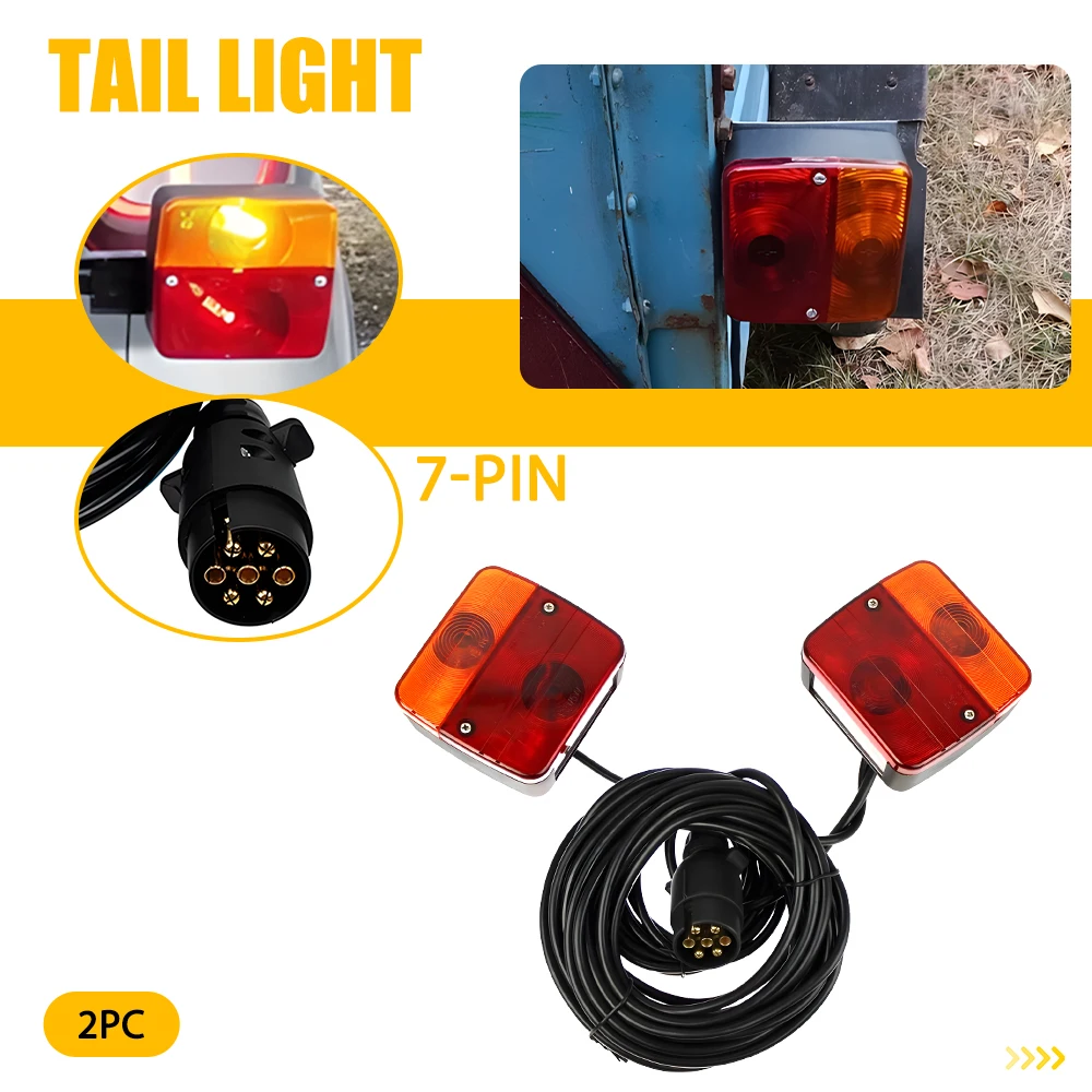 

2Pcs 7PIN Trailer Halogen Lamp Tail Light w/ Wire Harness 2 in 1 Type Amber Red Lens Car Rear Light Accessories Waterproof 12V