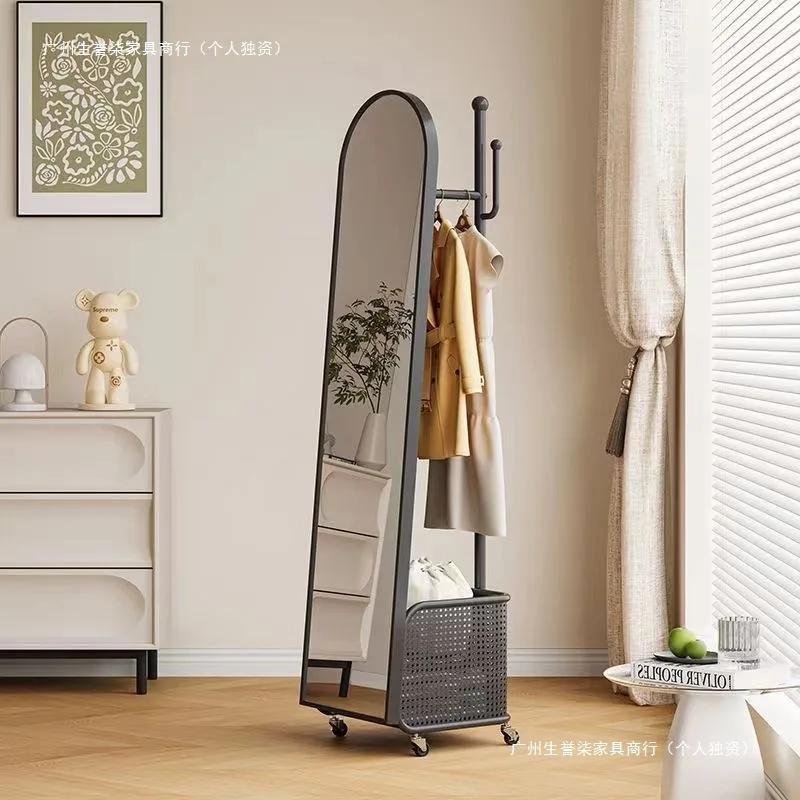 Medieval coat rack with mirror Home bedroom full-body mirror Rotating full-length mirror Mobile hanger Storage dirty clothes