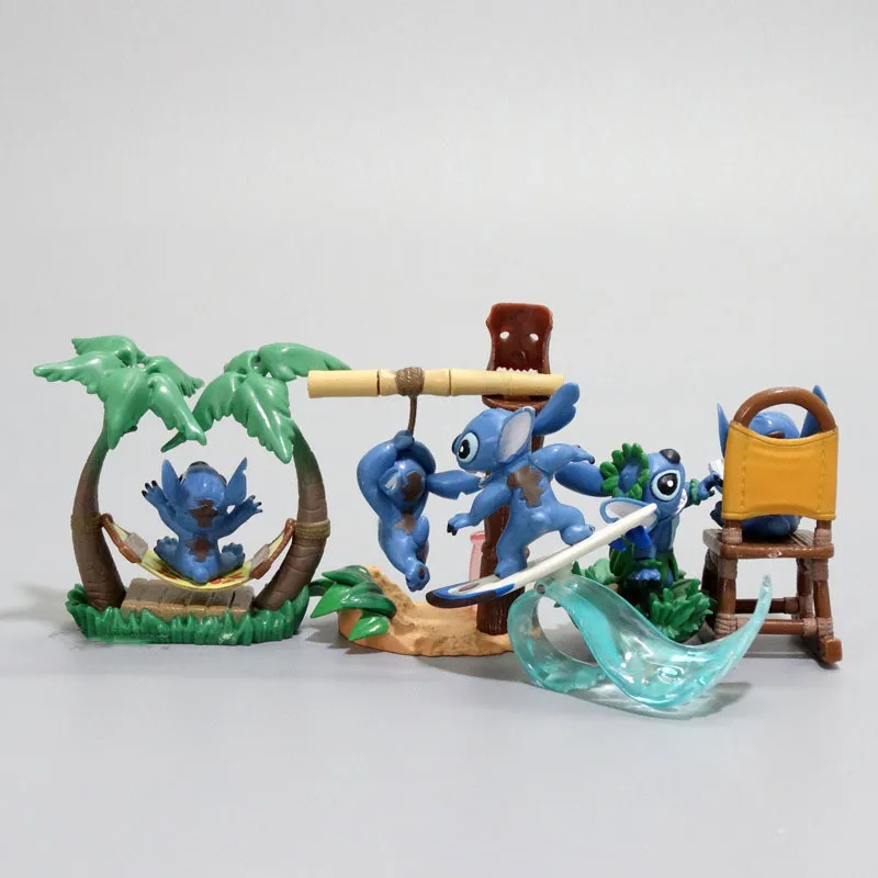 5pcs/set Cartoon Stitch Action Figures Summer Beach Surfing PVC Model Sunshine Beach Coconut Statue Kid Gift Toy