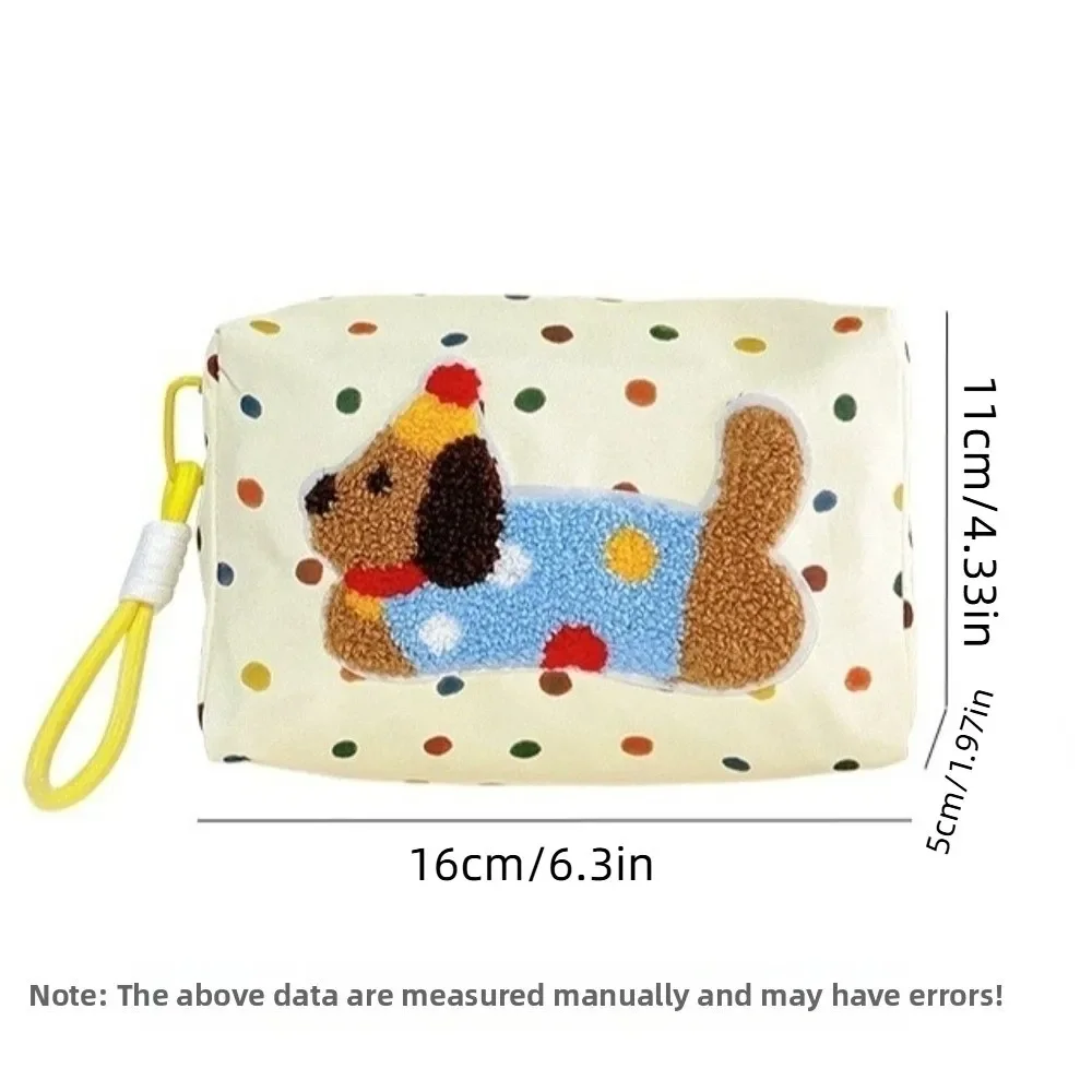 سستة الكرتون جرو حقيبة مستحضرات التجميل سعة كبيرة يده ماكياج الحقيبة البولكا نقطة الألماني مع حبل قلادة السفر حقيبة المرحاض