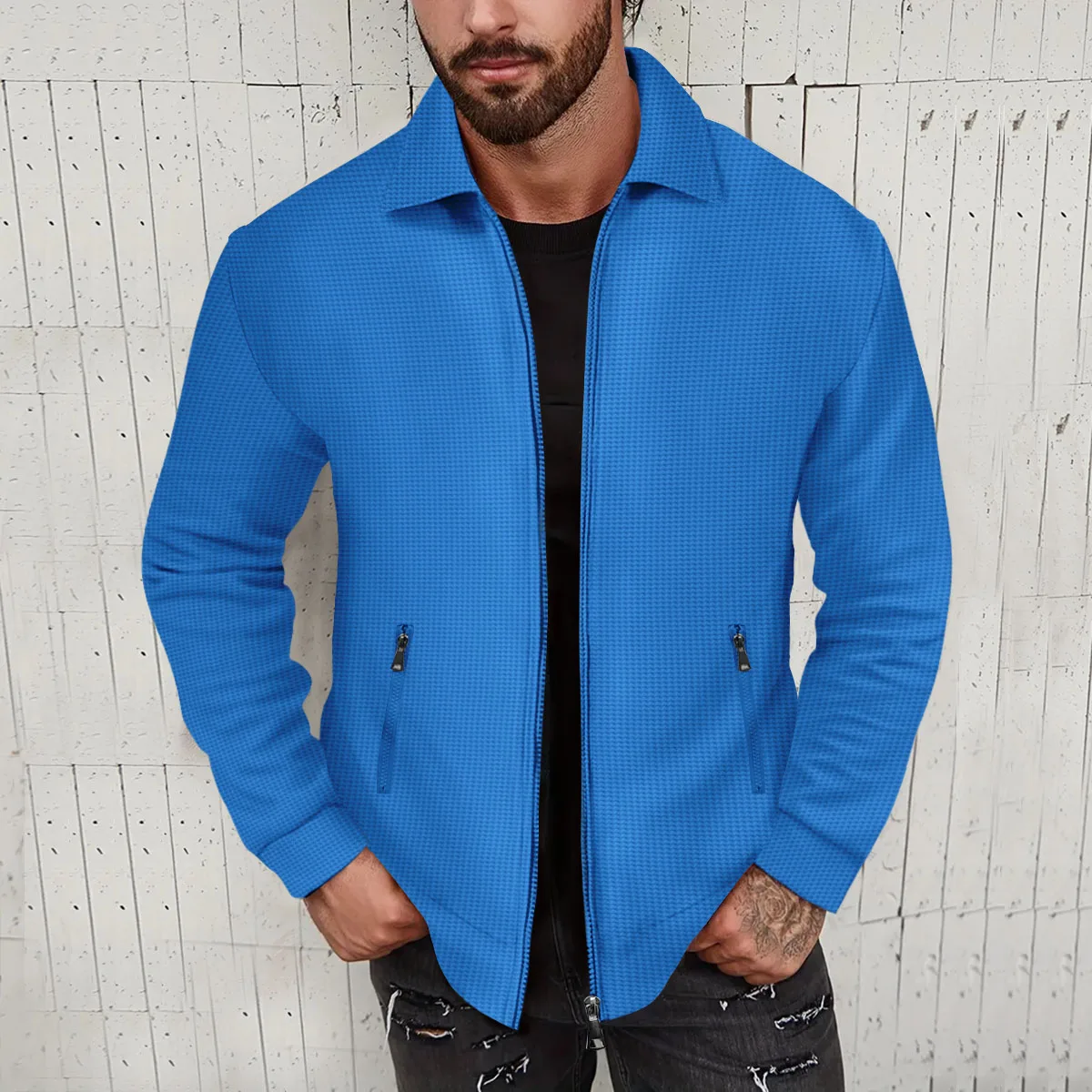 2024 new American casual jacket Waffle long-sleeved pocket zipper shirt High street outdoor spring and autumn coat for men