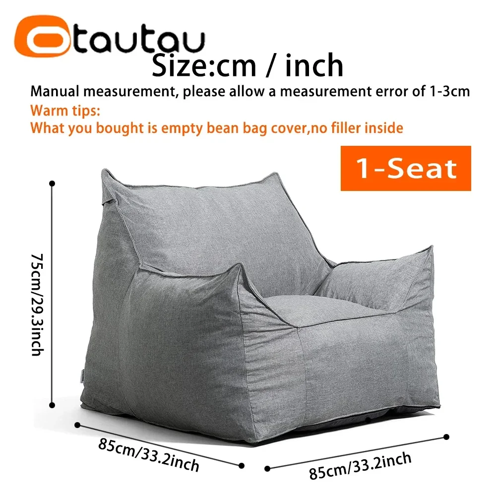 OTAUTAU Adults Thick Cotton Linen Bean Bag Cover Without Filler Floor Sofa Couch Armchair Lazy Beanbag Chair with Ottoman SF159