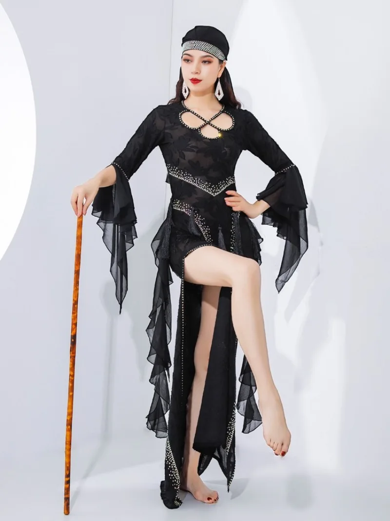 فستان Saidi ملابس الرقص الشعبي للنساء ملابس رقص البطن الفاخرة الأزهار الدانتيل مرحلة الأداء ارتداء أسود أبيض أخضر 2025 #2