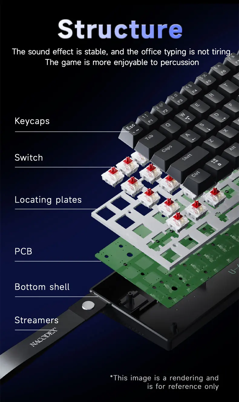 AJAZZ NK61 Kabelgebundene Mechanische Gaming-Tastatur, Unterstützt Vollständigen Hot-Swap, Geeignet für Büroarbeit und Gaming – Detail 7