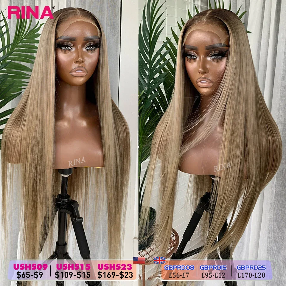 Ombre Blonde 13X6 13X4 Transparent Lace Frontal Wig Straight Blonde with 1B Roots Wig Human Hair Lace Front Wig 5X5 Closure Wig