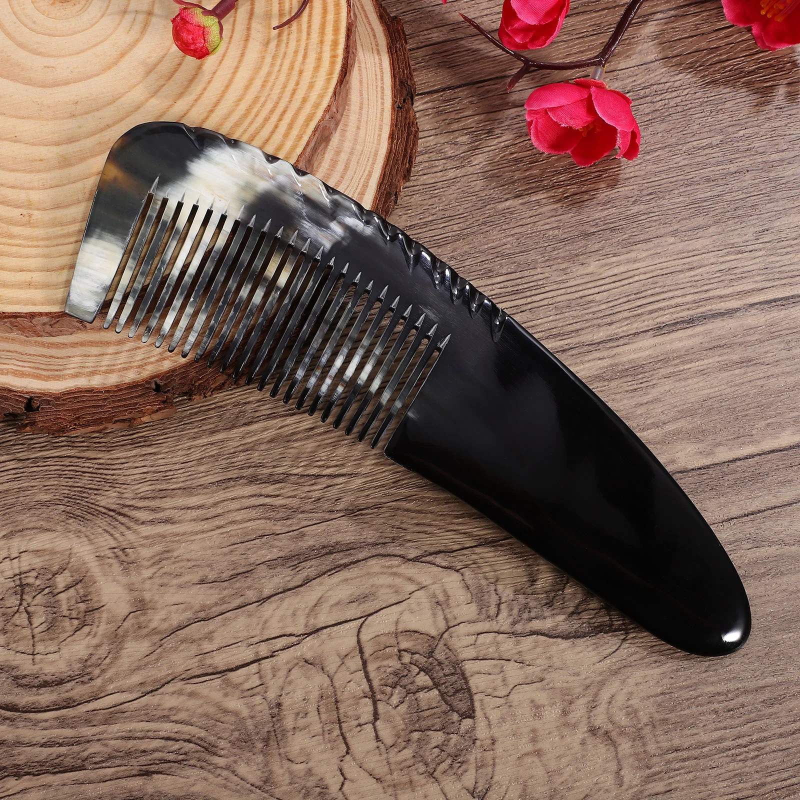 Horn Comb Scalp Massage Fine for Curly Hair Tooth Detangler Combs Thick Detangling Ox Styling Tool Mens Brush