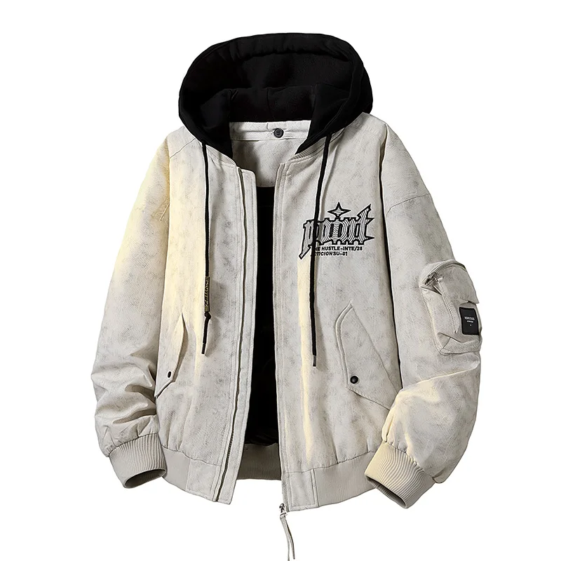 

New Arrival Men's American - style Baseball - collar Down Jacket with Full - print, Detachable Hood