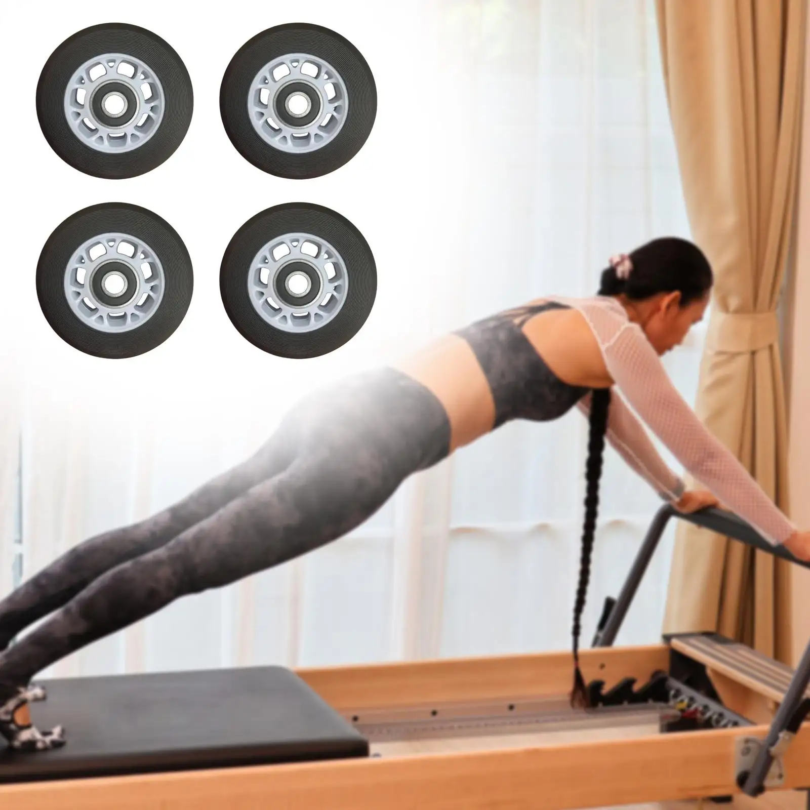 4 Pieces Pilates Reformer Wheels Pilates Reformer Parts Wear Resistant Replacement Pilates Bed Wheels for Fitness Home Studio