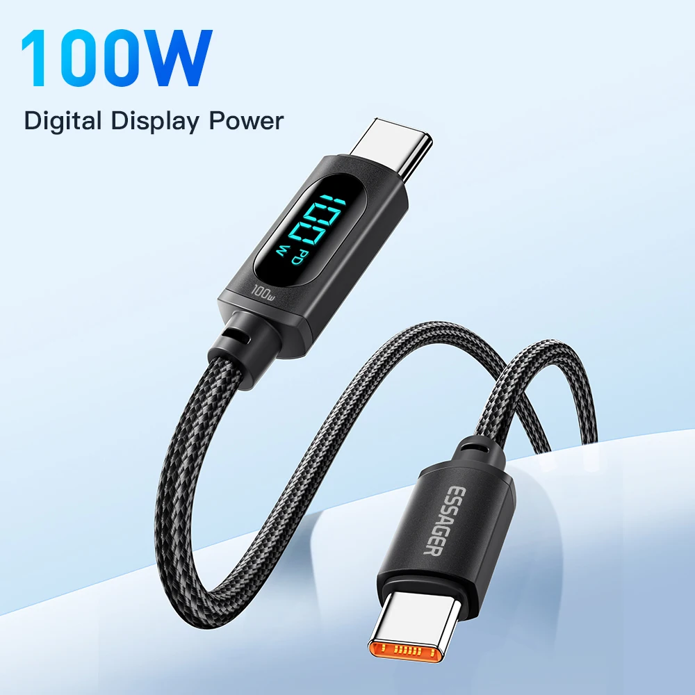 Essager LED Type C to Type C Cable 100W PD QC3.0 Fast Charging Charger USB C to USB C Display Cable For Macbook Xiaomi Samsung