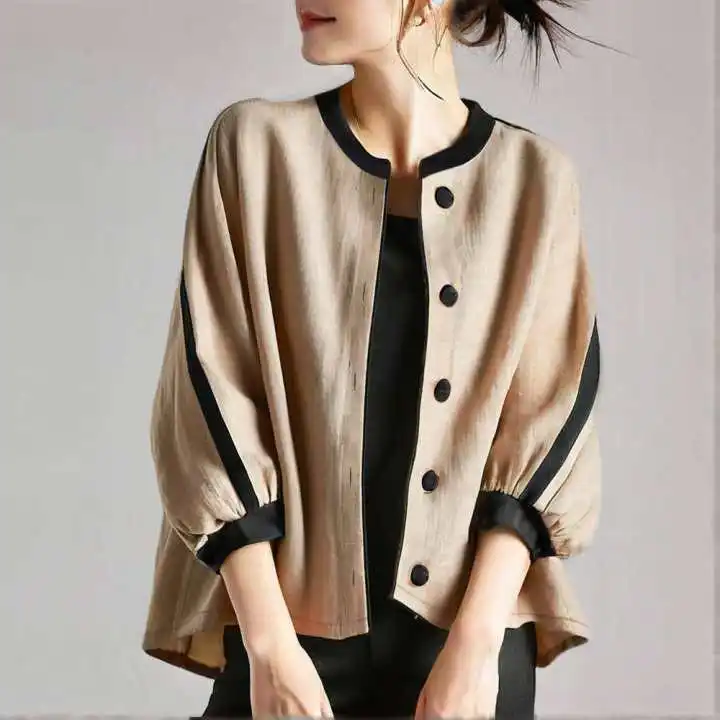 

Осень 2023, новая женская рубашка с бейсбольным воротником, куртка на пуговицах с рукавом три четверти