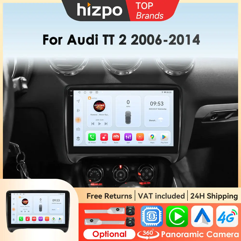 Sistema Intelligente per Auto Hizpo 9' per Audi TT MK2 8J 2006 - 2014, CarPlay Wireless, Android Auto, Senza Ricevitore DVD Stereo 2 DIN
