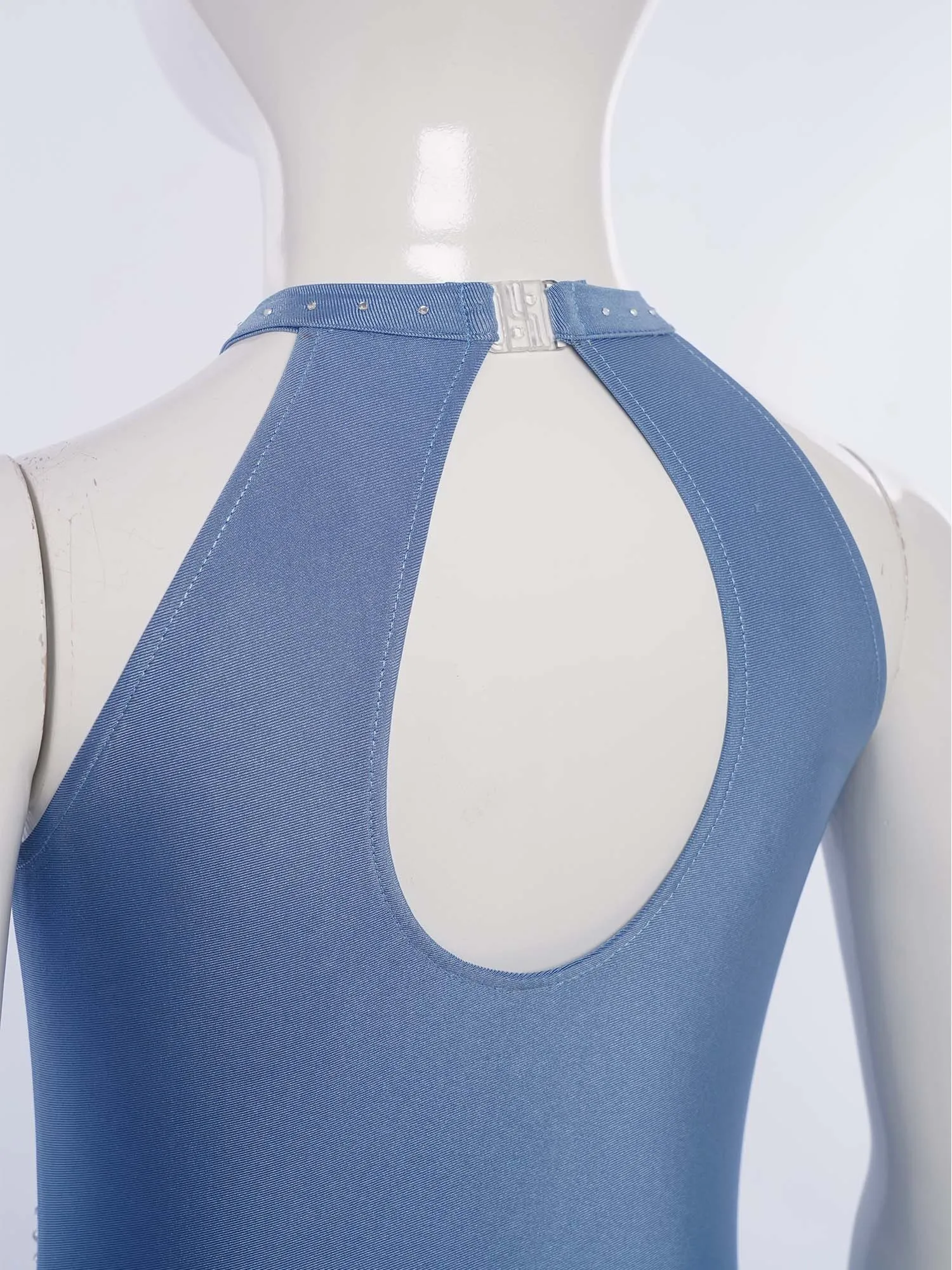 Meisjes strass glanzende bodysuit gymnastiek ballet hedendaagse danskostuum mouwloze zijkanten split wijde pijpen dans jumpsuit