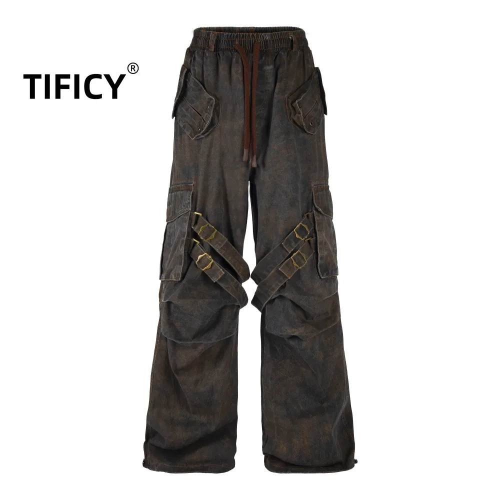 

High Street Retro Workwear Jeans Pants Men's Fashionable Personality Loose Straight Leg Wide Leg Floor Length Pants