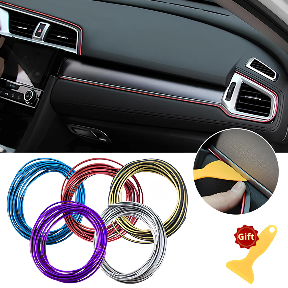 1X Universal Car Moulding Decoration Flexible Strips 5M Interior Auto Mouldings Cover Trim Dashboard Door Edgein Styling Modify