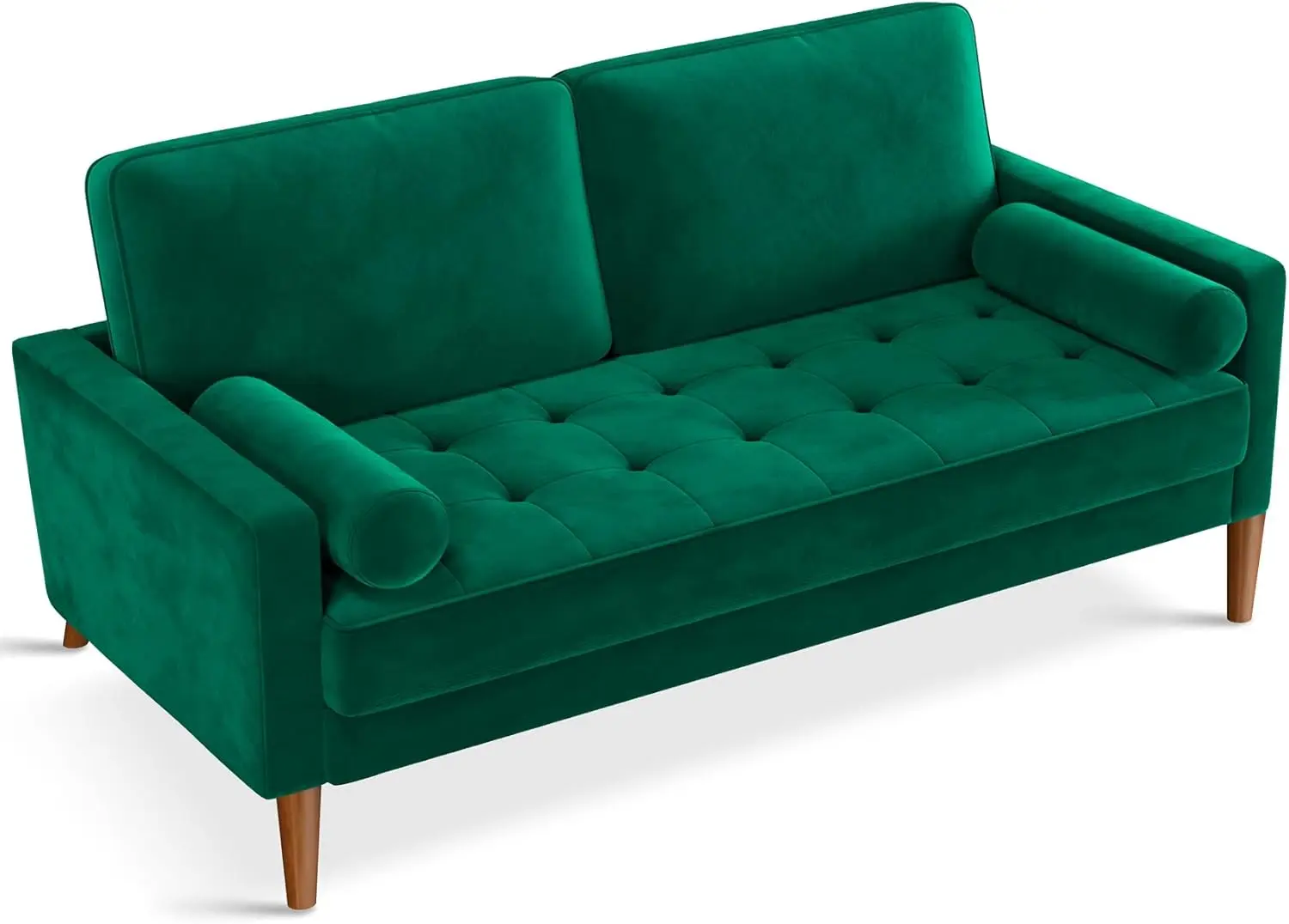 โซฟา Vesgantti Loveseat, โซฟากํามะหยี่สีเขียวขนาด 56 นิ้วโซฟาขนาดเล็ก Love ที่นั่งโซฟาพร้อมที่นั่งกระจุก, โซฟา Mid Century Modern