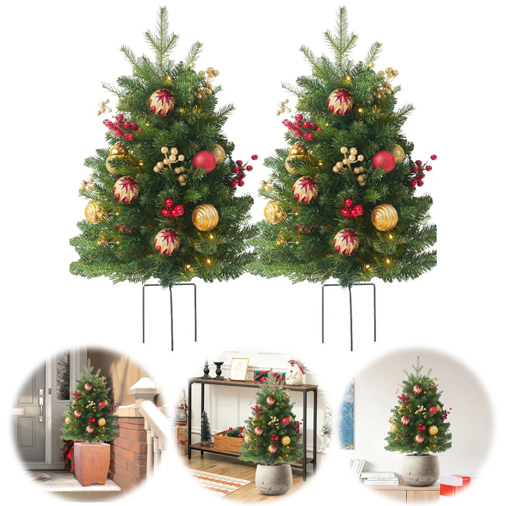 Kerstboom voor de feestdagen met statief Kunstkerstboom met ballen Bessen Pre-verlichte kerstplanterstruiken voor woondecoratie