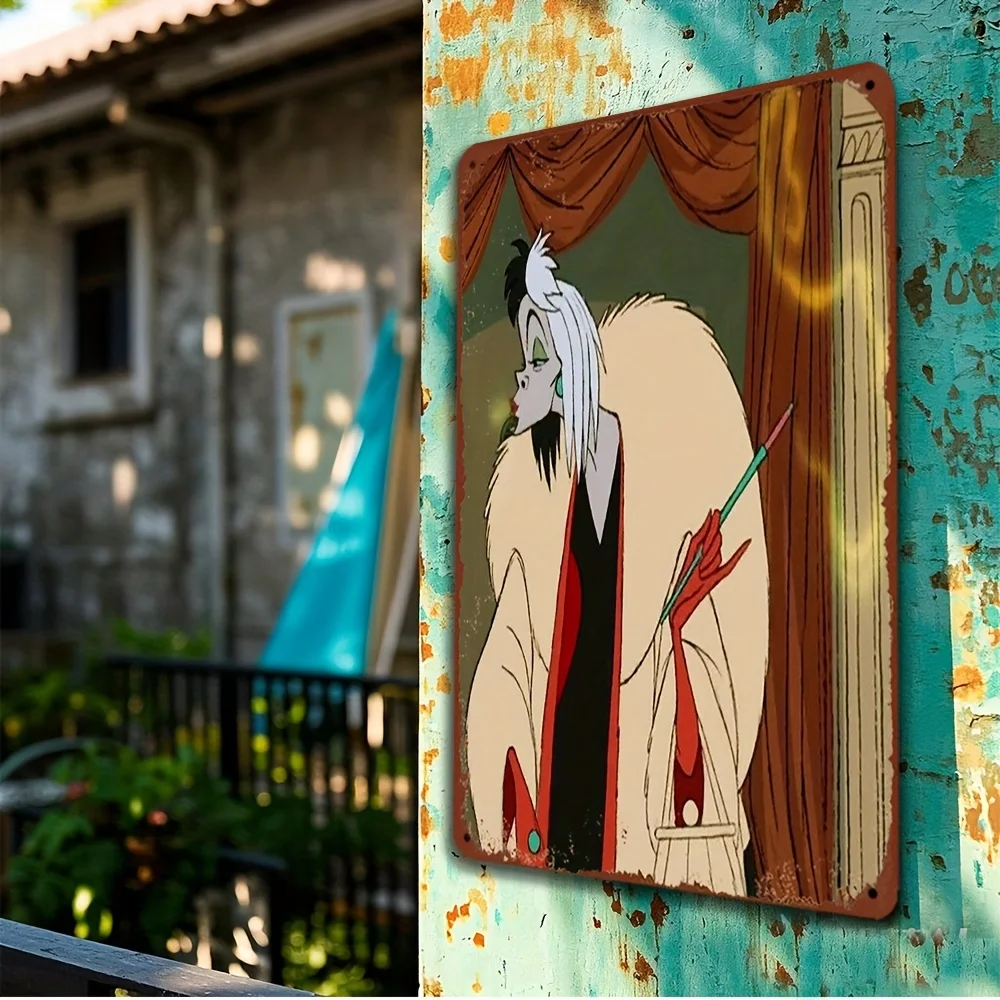قطعة واحدة من لوحات الحائط الحديدية Cruella De Vil & 101 Dalmatians تحت عنوان - مقاس 8 × 12 بوصة، مرخص رسميًا، لافتة معدنية مزخرفة للمنزل والمكتب #5