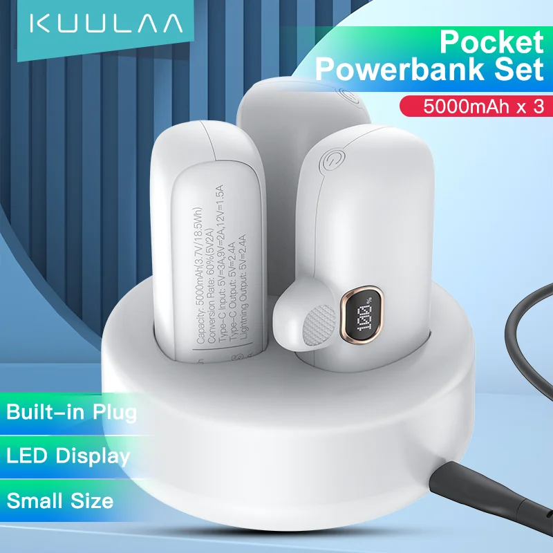 KUULAA 3Pcs Mini Power Bank 5000mAh PowerBank Fast Charging For iPhone 15 14 Batterie Externe Portable Charger For Samsung