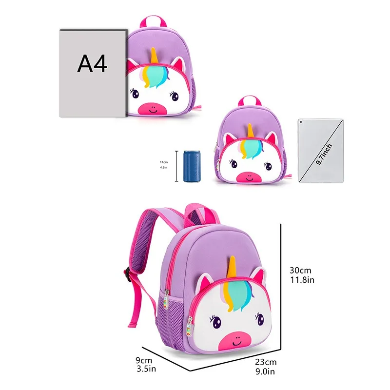 Unicórnio personalizado Mini mochila para crianças, leve pré-escolar saco, jardim de infância meninas Bookbag, Toddler Name