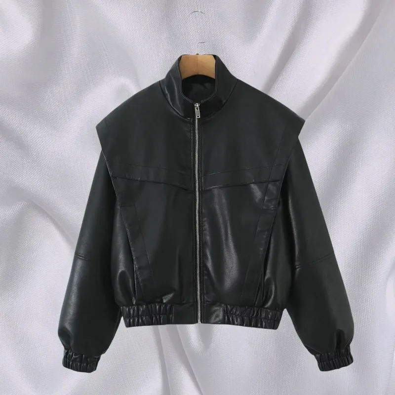 American Retro Bomber Jacket Female 2025 New Long-sleeved Leather Jacket