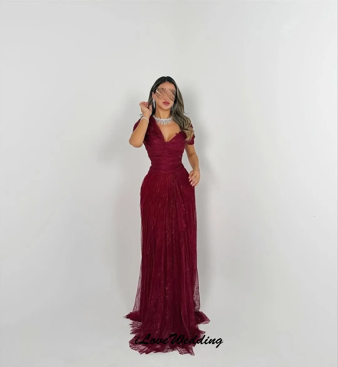 Elegant Red Lace Prom Dresses 2025 V-Neck Wedding Party Dress For Women Guest Formal Gowns Short Sleeve Evening Dress Customized