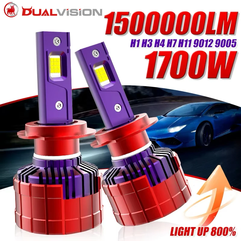 Dualvision H7 H4 H11 LED Canbus 1700W 1500000LM 24PCS 9054 CSP Chips Led H8 H1 HB3 9005 HB4 9006 H9 STG High Low Beam Car Lights