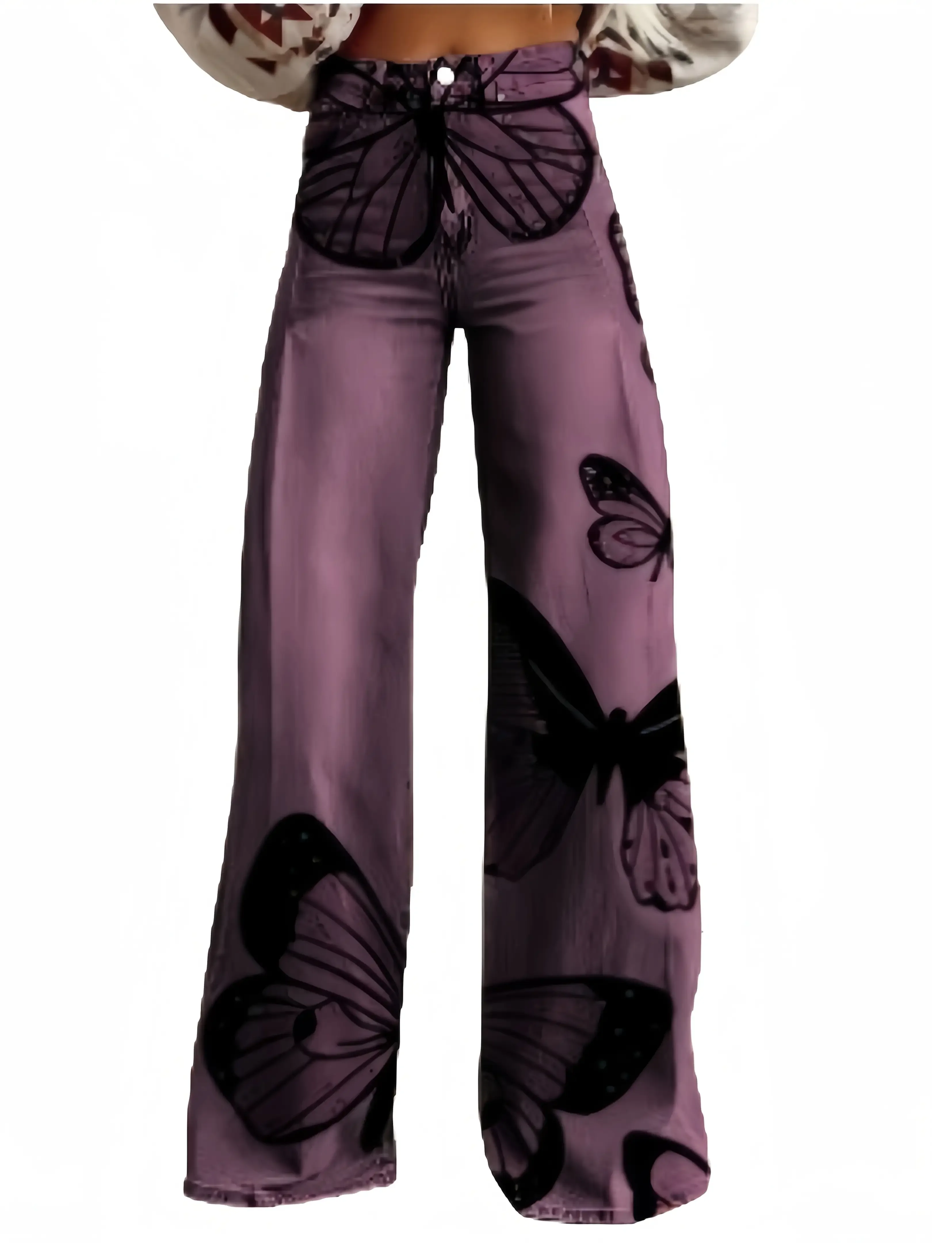 جينز نسائي ريترو مطبوع جديد مع قماش جينز مقلد، كاجوال وعصري، بنطال بنمط طباعة ديزي ريترو #5